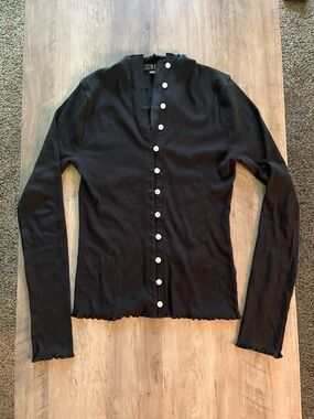J Crew Cardigan NWT Womens Small S Black Ribbed Button Up Lightweight